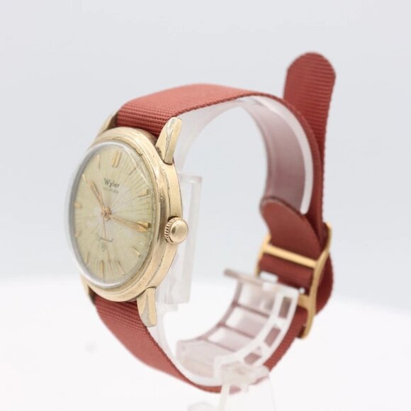 Vintage Wyler 1191 Sunburst Men's Automatic Wristwatch Swiss Gold FIlled - Picture 2 of 4